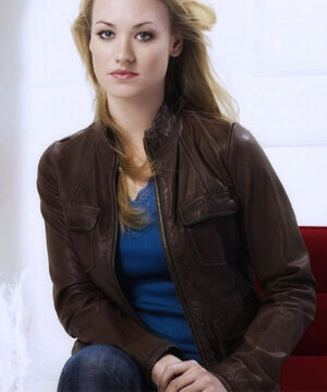 Yvonne Strahovski Brown Leather Jacket