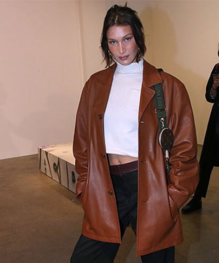 Bella Hadid Leather Trench Brown Coat