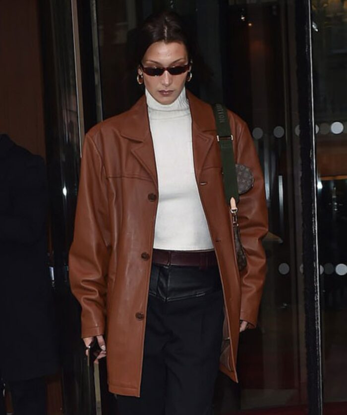 Bella Hadid Leather Trench Coat