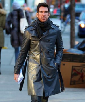 Dylan Mcdermott Double Breasted Black Leather Coat