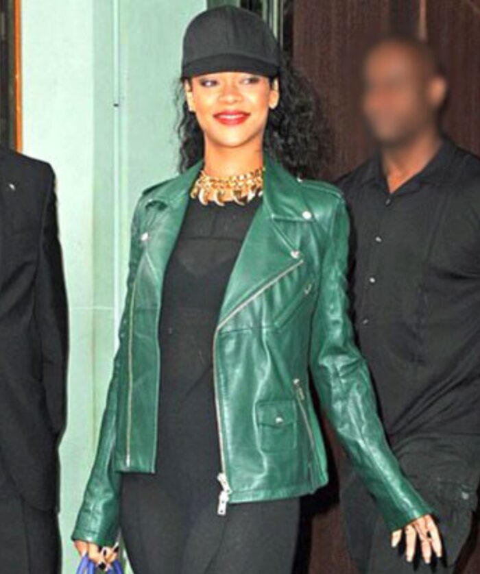 Rihanna Green Leather Jacket