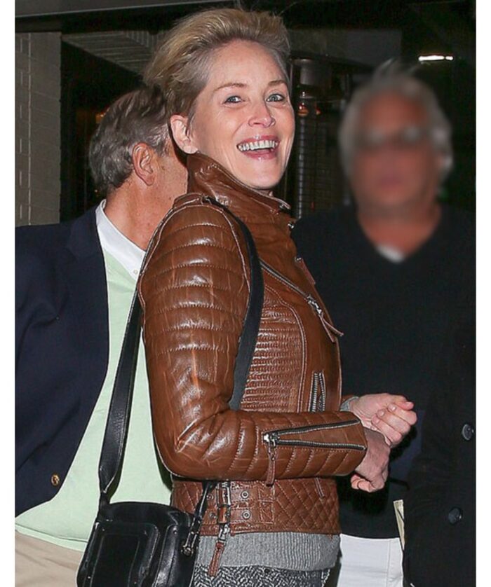 Sharon Stone Leather Brown Trench Coat