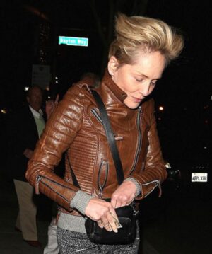 Sharon Stone Leather Coat