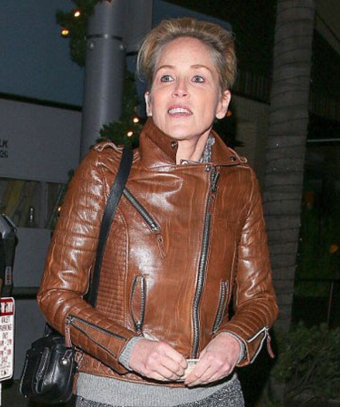 Sharon Stone Leather Trench Coat