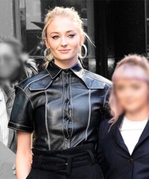 Sophie Turner Black Leather Shirt