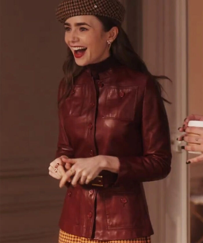 Emily in Paris Season 4 Lily Collins Red Leather coat