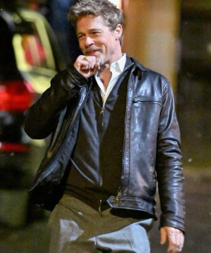 Wolfs 2024 Brad Pitt Black Leather Jacket US