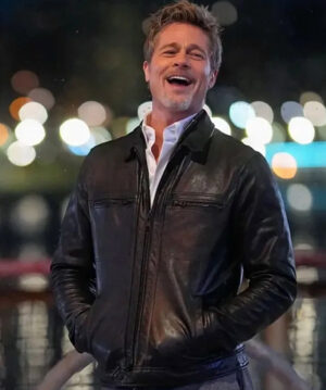 Wolfs 2024 Brad Pitt Black Leather Jacket Outfit