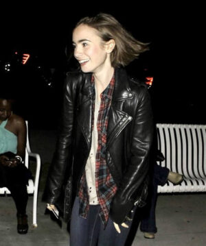 Lily Collins Biker Jacket